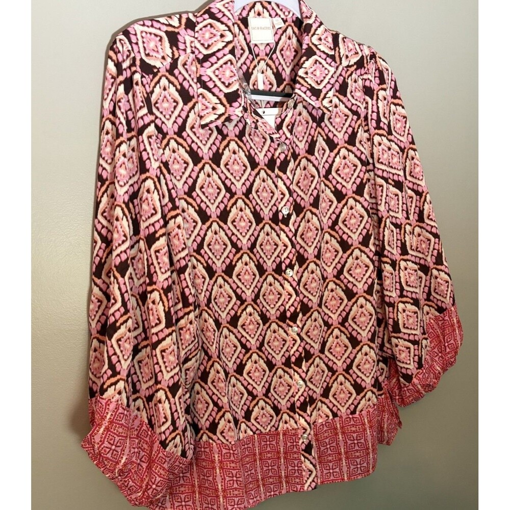 Zac & Rachel 1X  Pink Button-Up Boho Resort Career Festival Bell Sleeve NWT